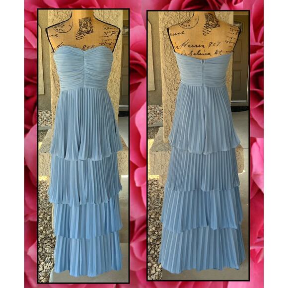 Lulus Pleated Seriously Sensational Light Blue Strapless Tiered Maxi Dress Sz M - Picture 6 of 10